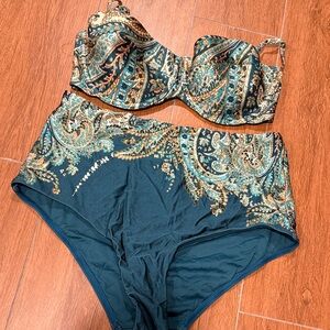 Zimmermann Teal and Gold Paisley Bikini